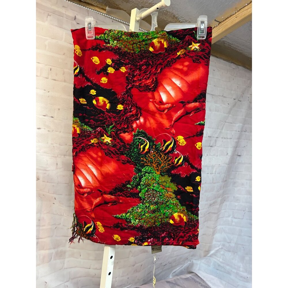 Underwater Fish Dolphin Print Sarong Wrap Beach Cover Up Red Sea Life Design New
